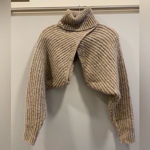 Zara Cropped Turtleneck Sweater m tan camel shrug ribbed